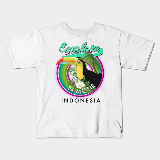 explore Samosir indonesia travel logo Kids T-Shirt by nickemporium1